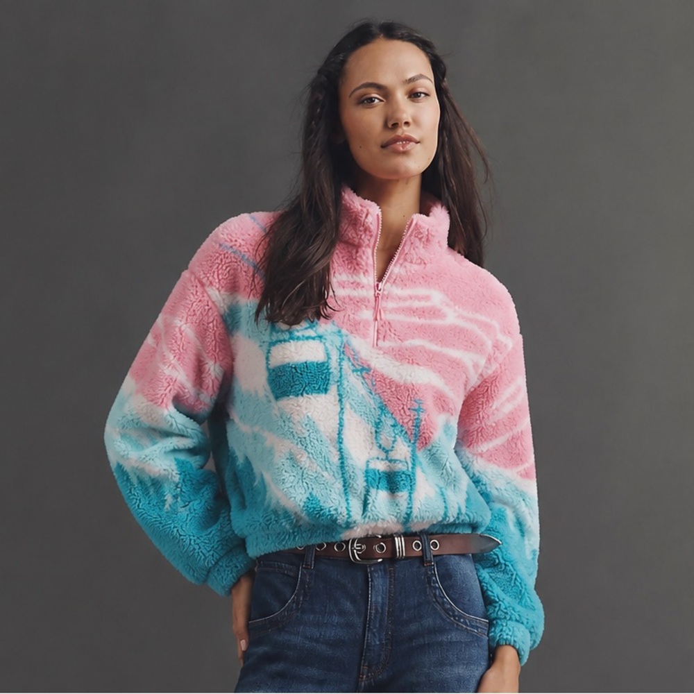 NWT! Anthropologie Beach Riot Leona Slopes Sherpa Quarter-Zip Pullover - Small 🪑